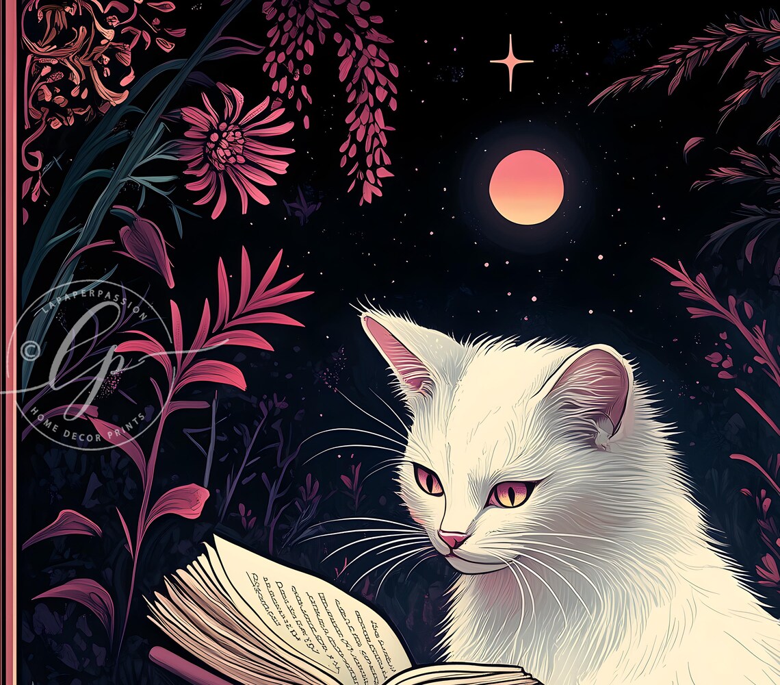 Cat Tarot Card, Botanical Witchy Cat Decor - Image 4