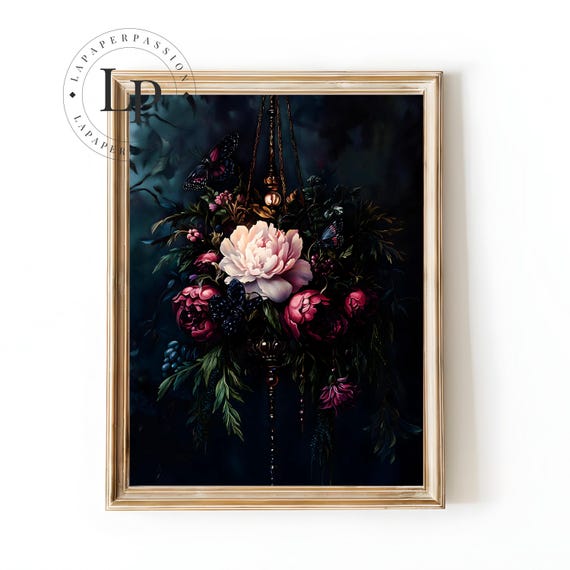 Dark Peony Oil Painting, Whimsigoth Art Print