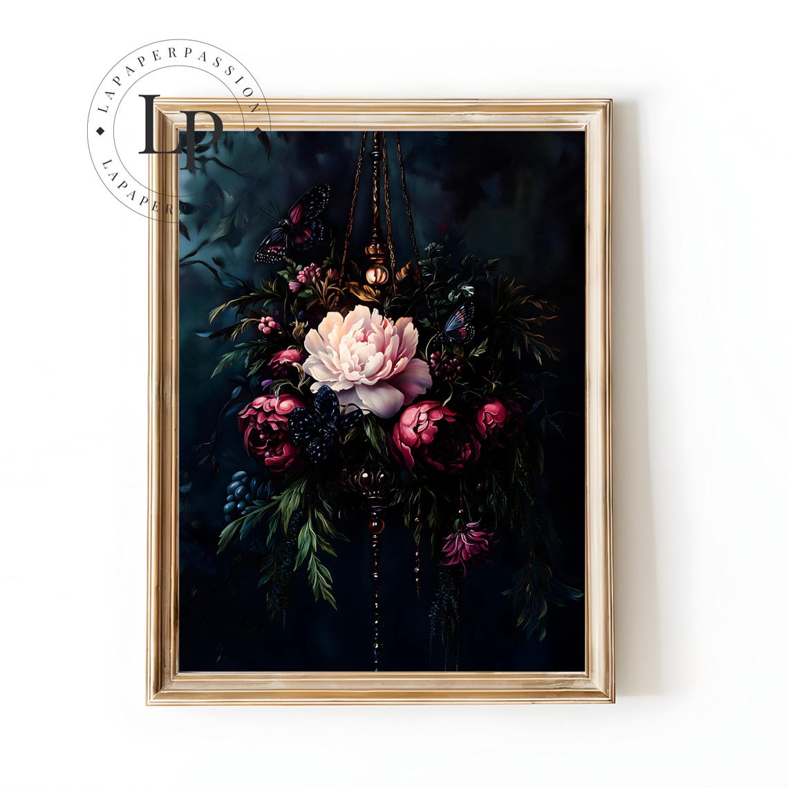 Dark Peony Oil Painting, Whimsigoth Art Print