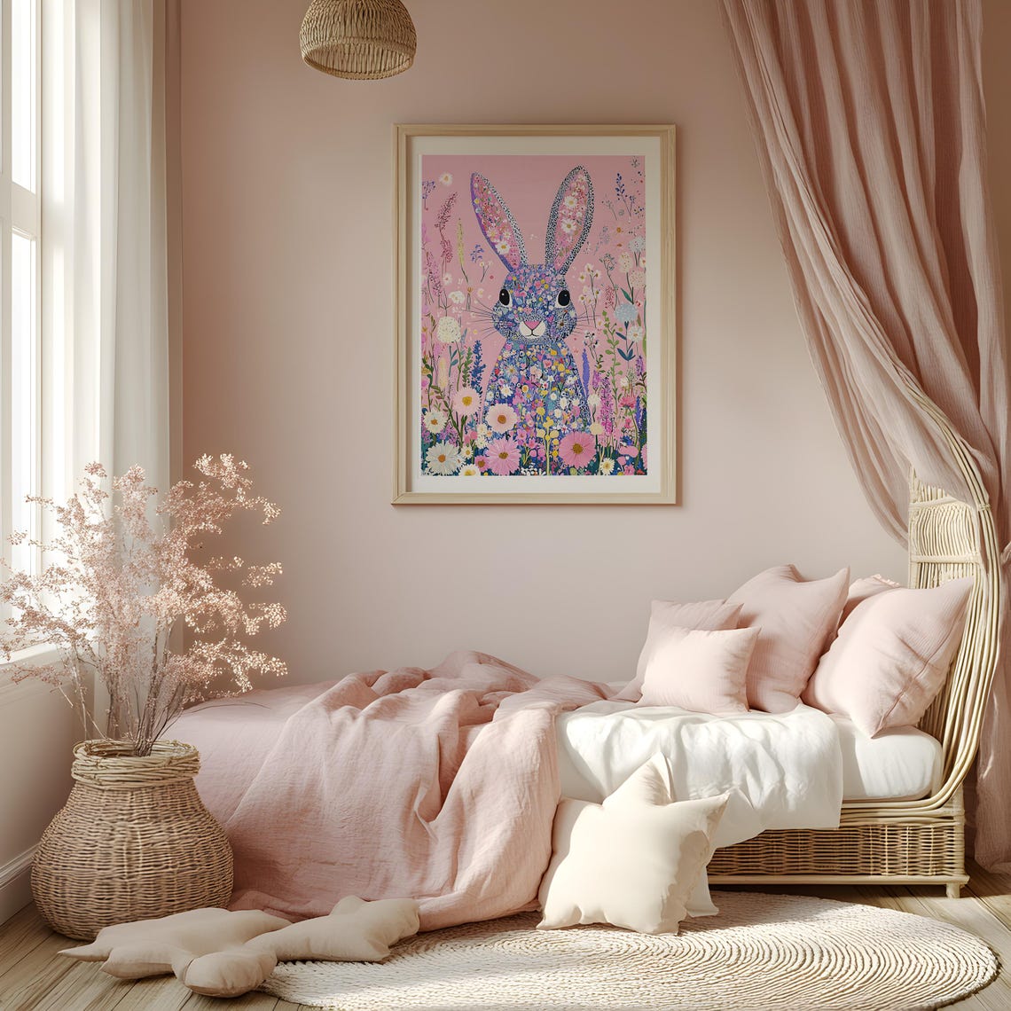 Floral Bloomcore Bunny Rabbit Art Print, Nursery Decor - Image 3
