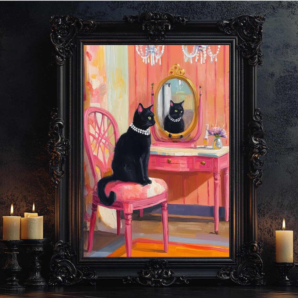 Coquette Cat Poster, Retro Glam Cat Lover Gift - Image 3