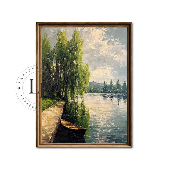 Vintage Weeping Willow Oil Painting Art Gallery Exhibition Poster Rustic Nature Wall Art Timeless Botanical Home Decor Tree Print