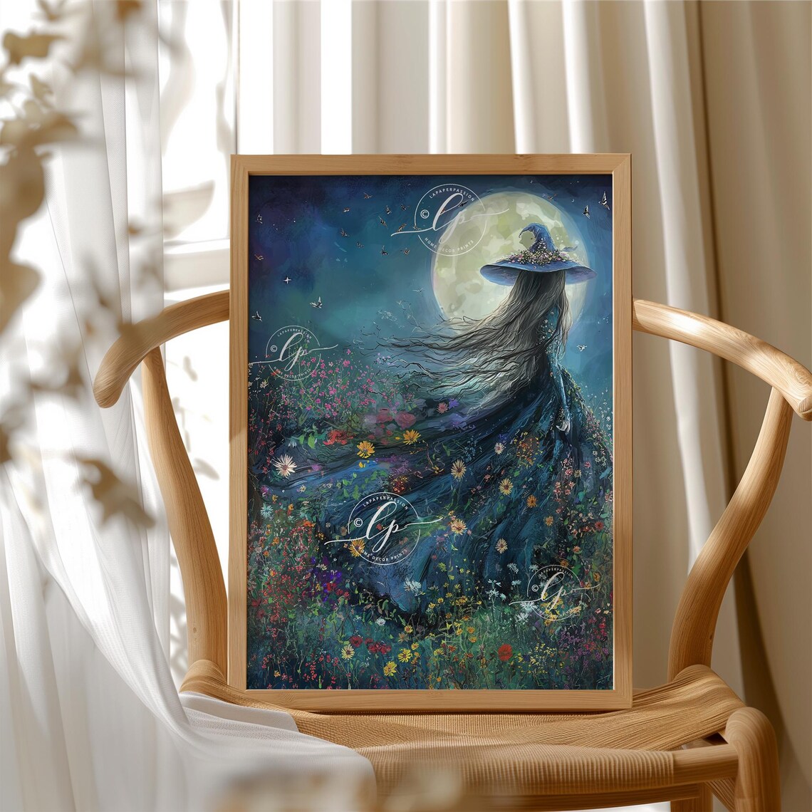 Cottagecore Meadow Witch with Wildflowers Art Print