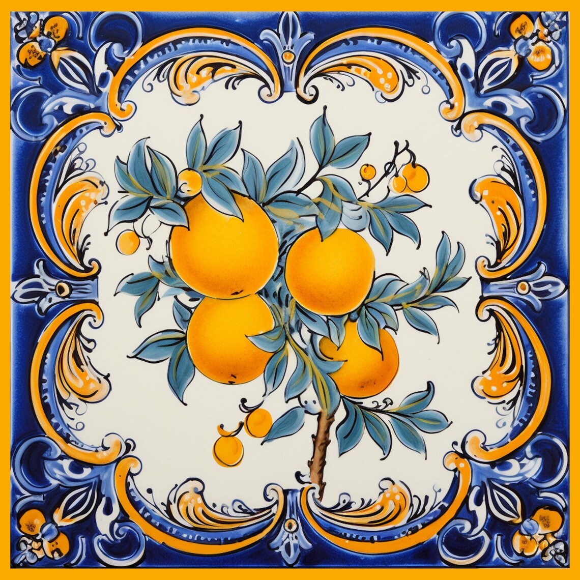 Italian Mediterranean Deruta Style Lemon Tile Art Print - Image 4