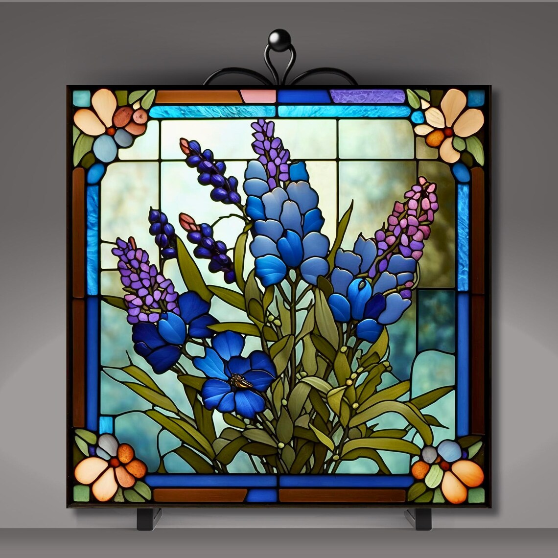 Texas Bluebonnets Stained Glass Look Decorative Tile - Image 5