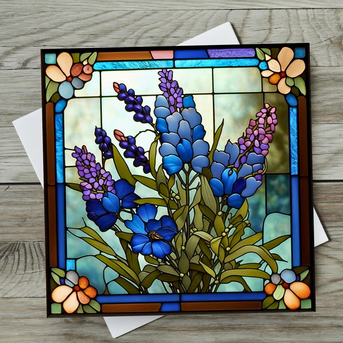 Texas Bluebonnets Stained Glass Look Decorative Tile - Image 3