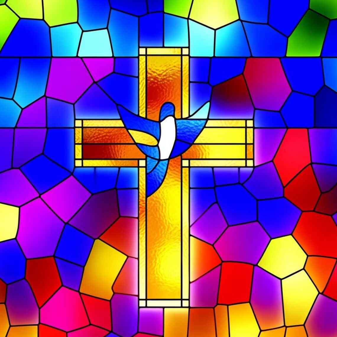 Golden Cross with White Dove Mosaic Stained Glass Faith Wall Art - Image 5
