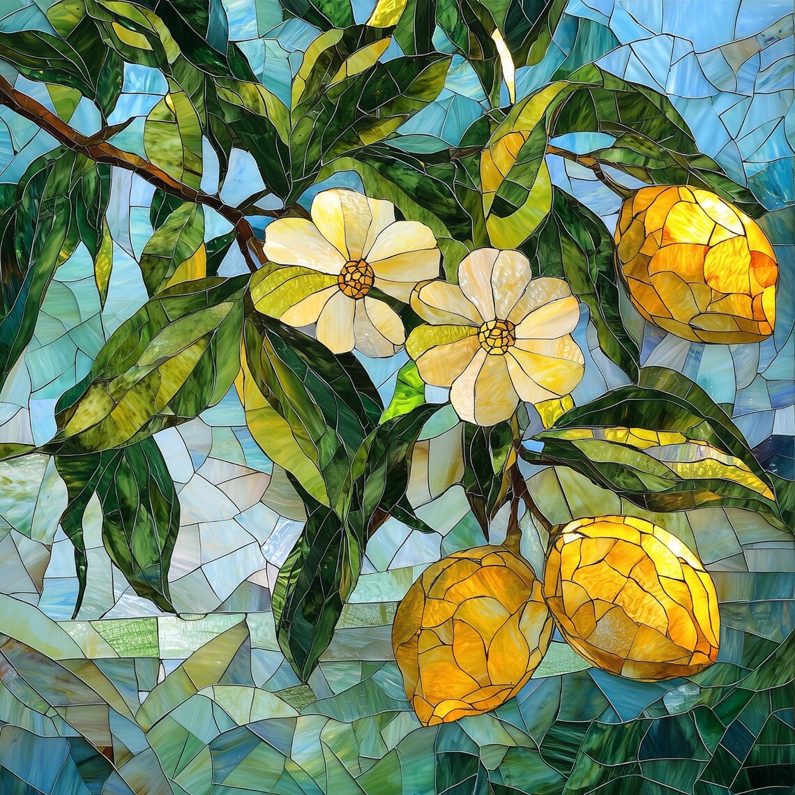 Mosaic Look Lemons, Kitchen Fruit Wall Art Print - Image 4
