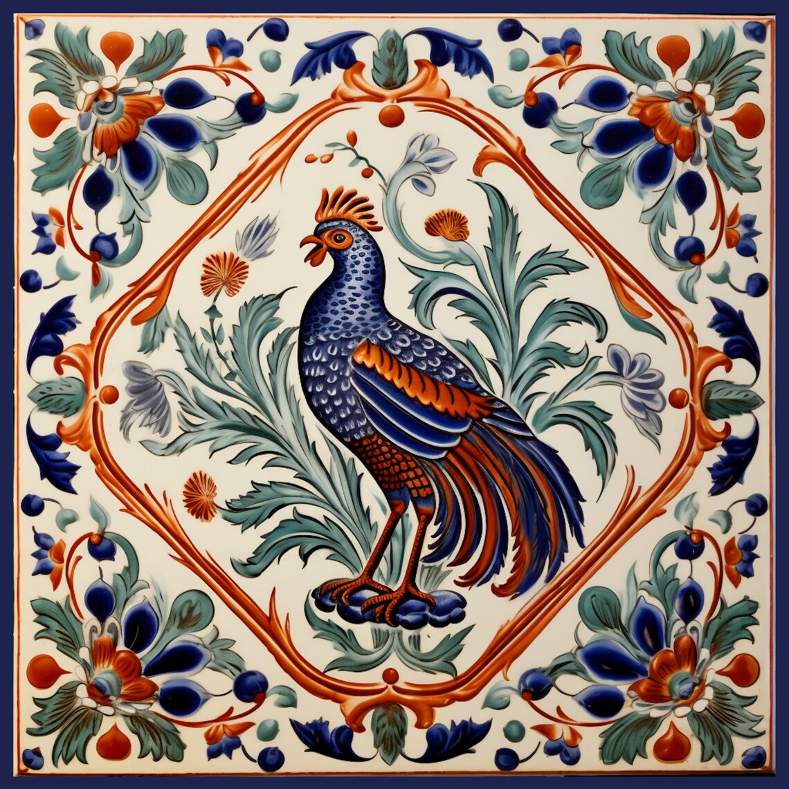 Deruta Rooster Tile, Italian Kitchen Wall Art Print - Image 3