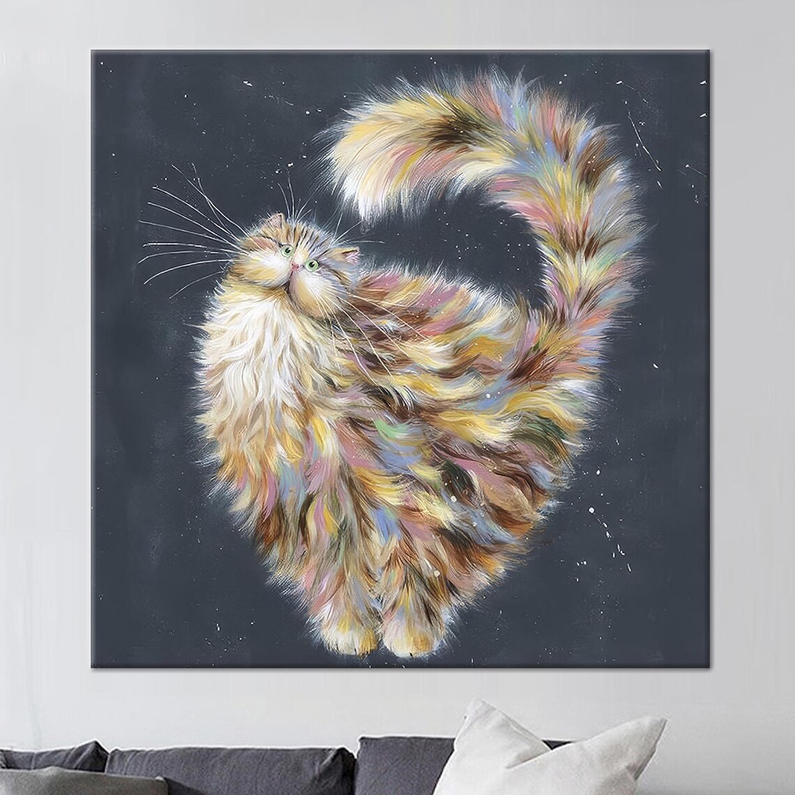 Cute Cat Printed Modern Abstract Cat Art Print