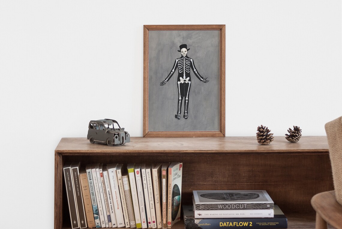 Vintage Dapper Skeleton Gentleman In Top Hat Halloween Art Poster - Image 2