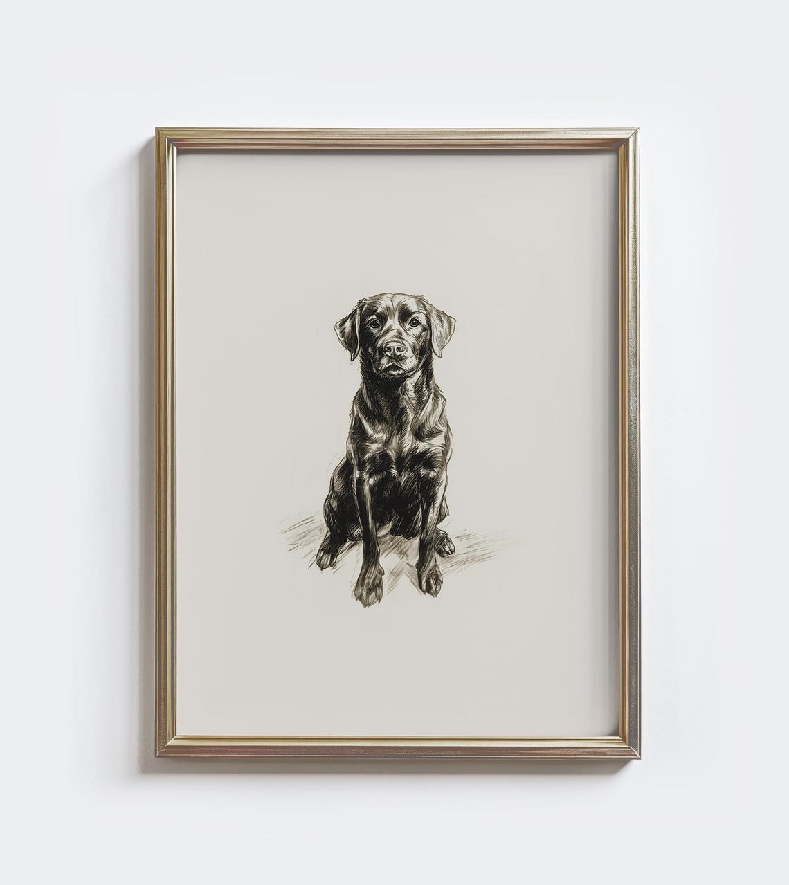 Black Labrador Sitting Sketch Vintage Dog Portrait Farmhouse Poster