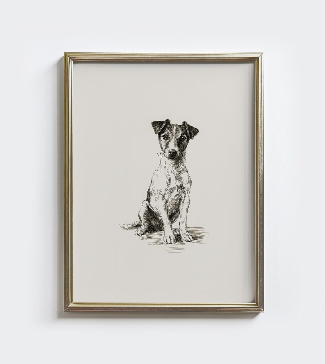 Jack Russell Terrier Sitting Vintage Pen Sketch Dog Portrait Poster