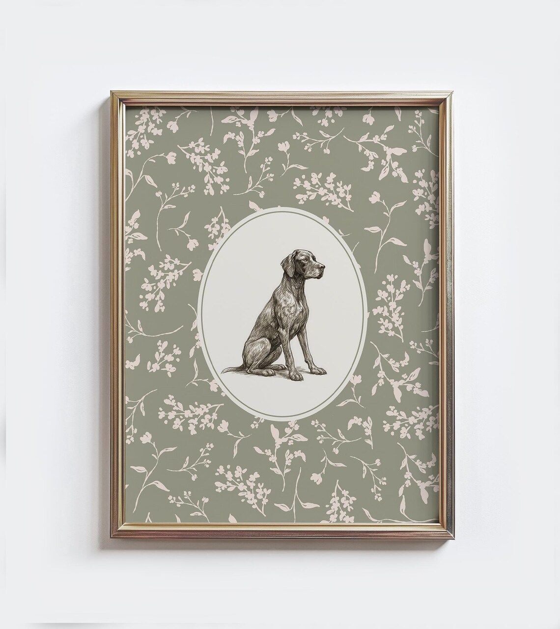 Vintage GSP Botanical Print, German Shorthaired Pointer Sketch