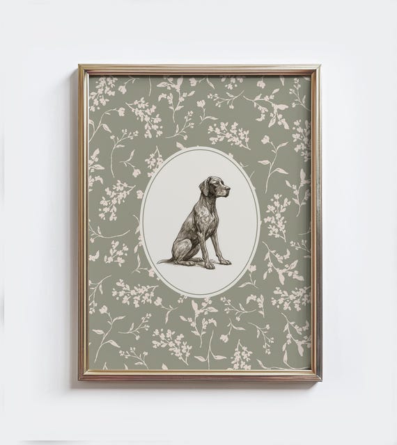 Vintage GSP Botanical Print, German Shorthaired Pointer Sketch