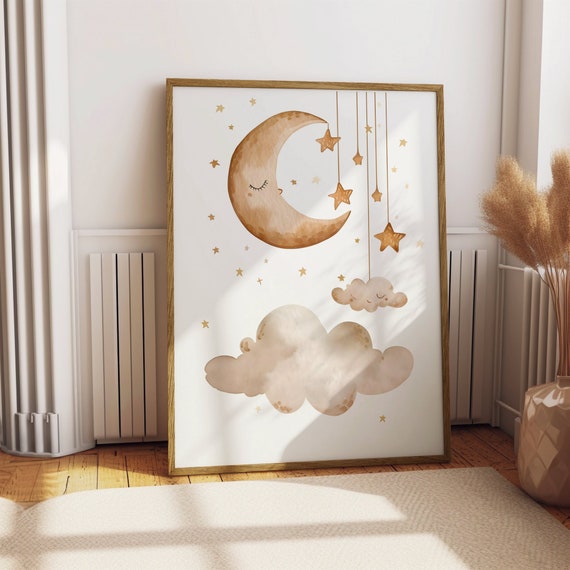 Dreamy Moon And Stars Nursery Wall Art Cute Clouds And Stars Print For Kids Room Sleepy Time Artwork Unframed Baby Room Decor