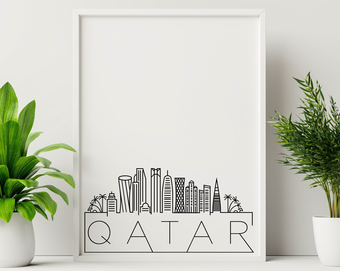 Qatar Minimalist Black White Line Art Skyline City Poster Home Decor