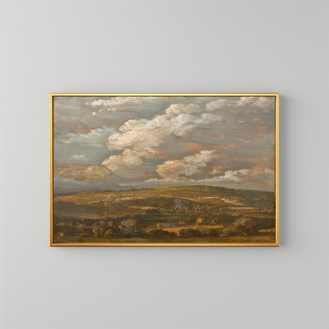 Landscape Country Farmhouse Painting Wall Art Antique Cottage Decor Farmhouse Print Warm Tone Print Field Landscape - Image 2