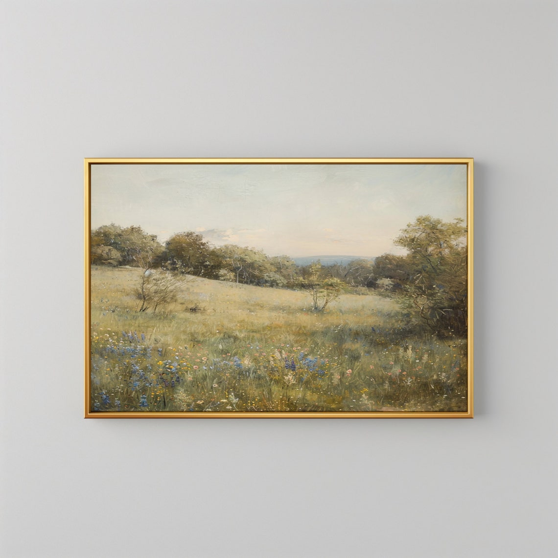 Vintage Landscape Scenary Oil Painting Wildflower Country Painting Wildflower Field Print Cottage Core Decor Farmhouse Wall Art - Image 2