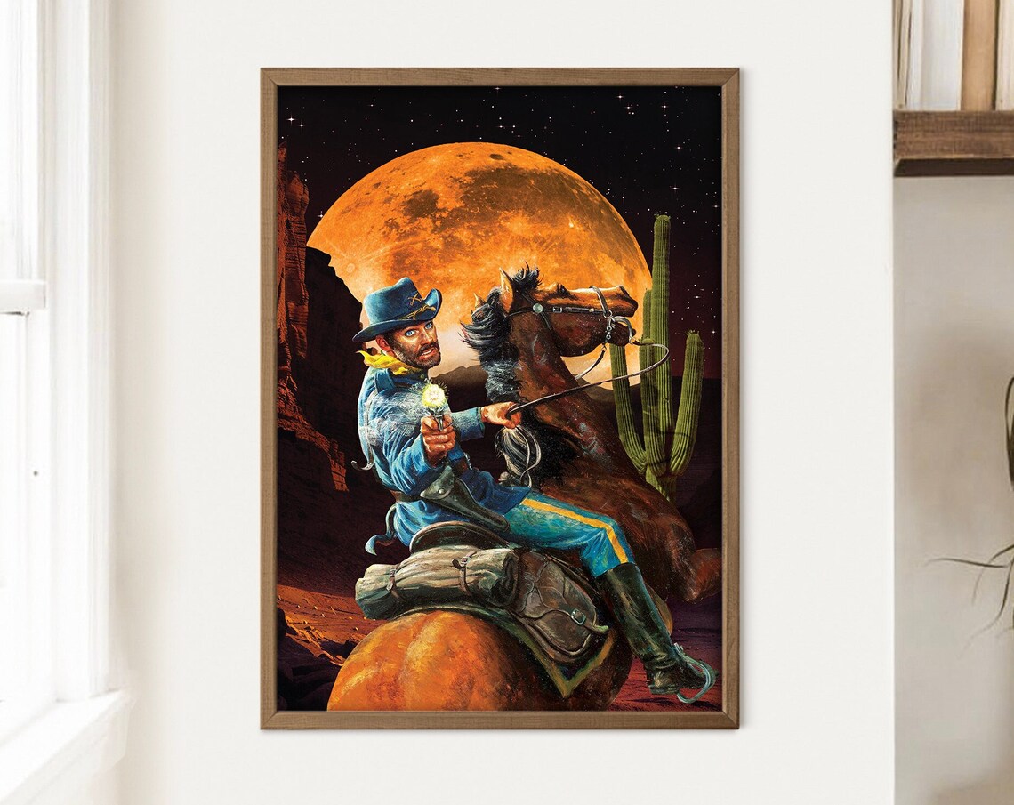Space Cowboys Cowboy On Horse Giant Orange Moon Night Western Poster - Image 4