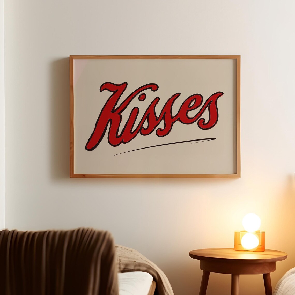Kisses Typography Print, Retro Writing Wall Art - Image 3