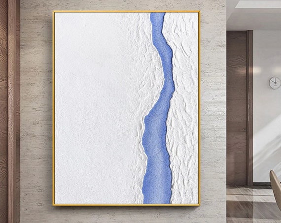 White Abstract Minimalist Painting White Snow And Blue Rivers Abstract Paintings White Textured Painting White Wall Art Painting On