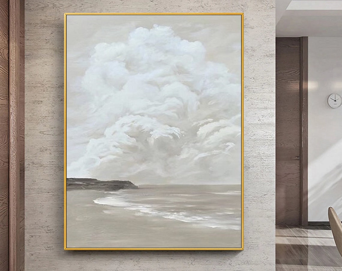 White Clouds Gray Sea Foam Textured Seascape Abstract Poster