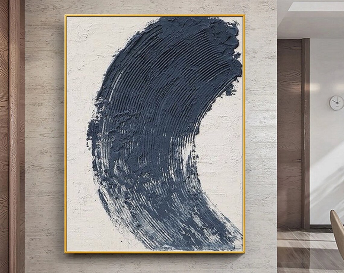 Blue White Textured Abstract Oil Painting On Blue Textured Wall Art Blue White Minimalist Painting Modern Wall Art Painting