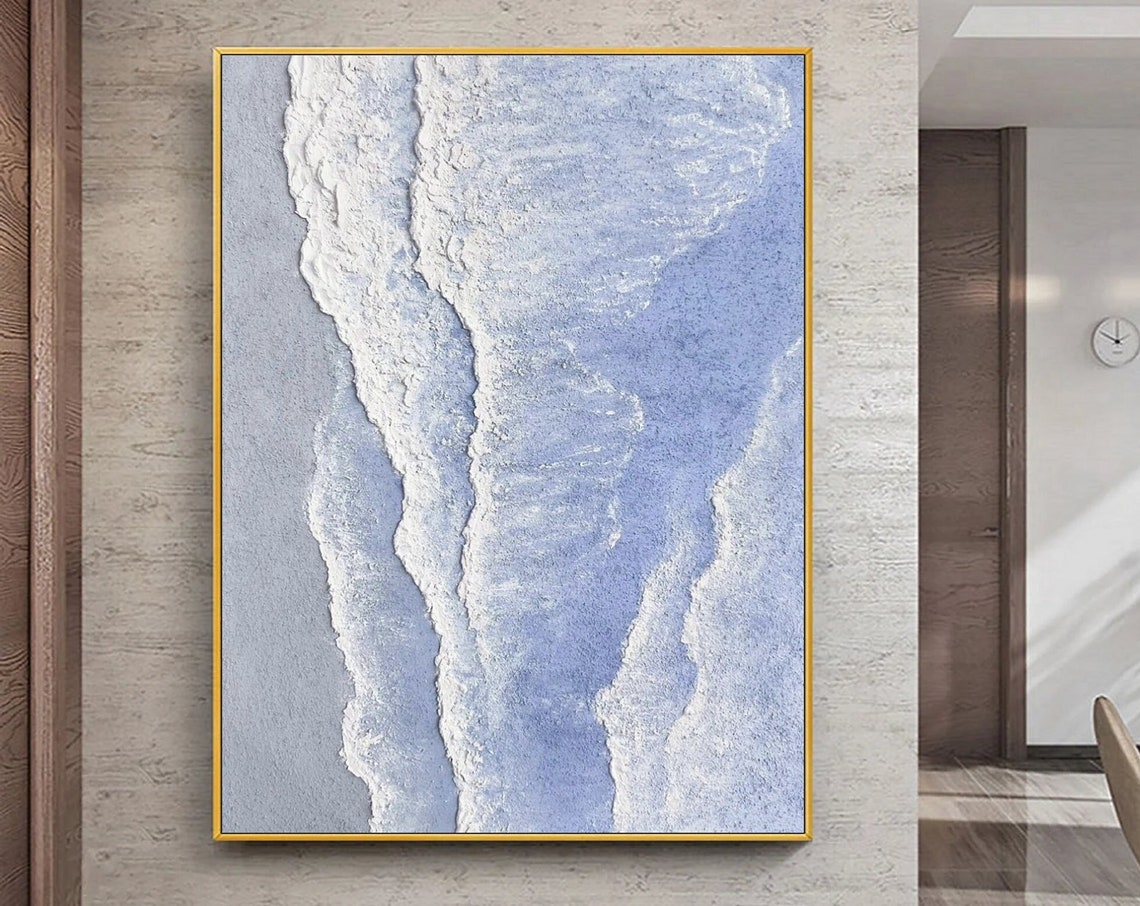 Aerial White Foam Ocean Waves Blue Water Vertical Art Poster