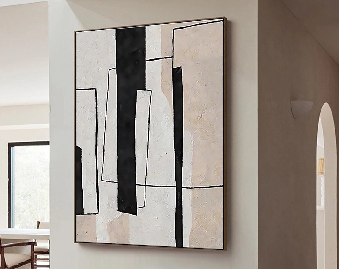 Black and White Vertical Bar Geometric Minimalist Abstract Poster