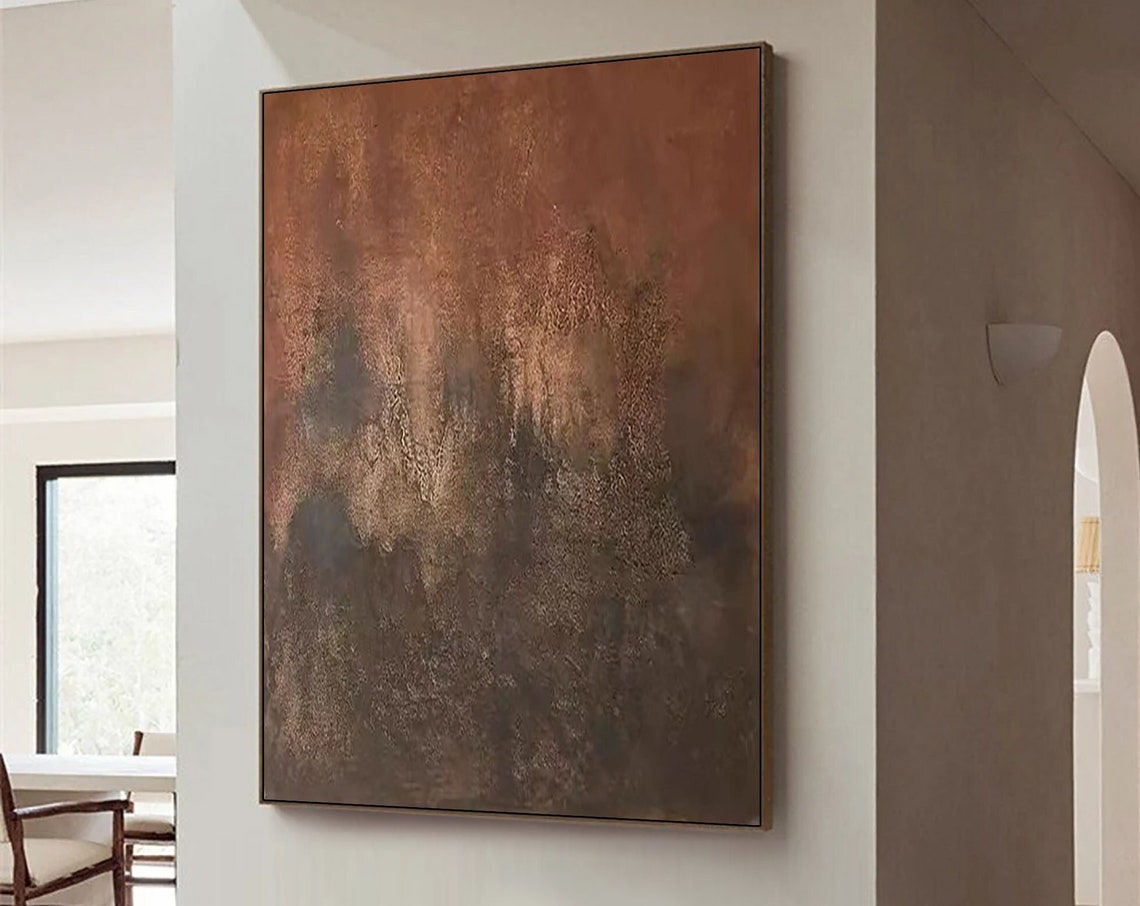 Copper Brown Rustic Textured Warm Dark Abstract Painting Poster
