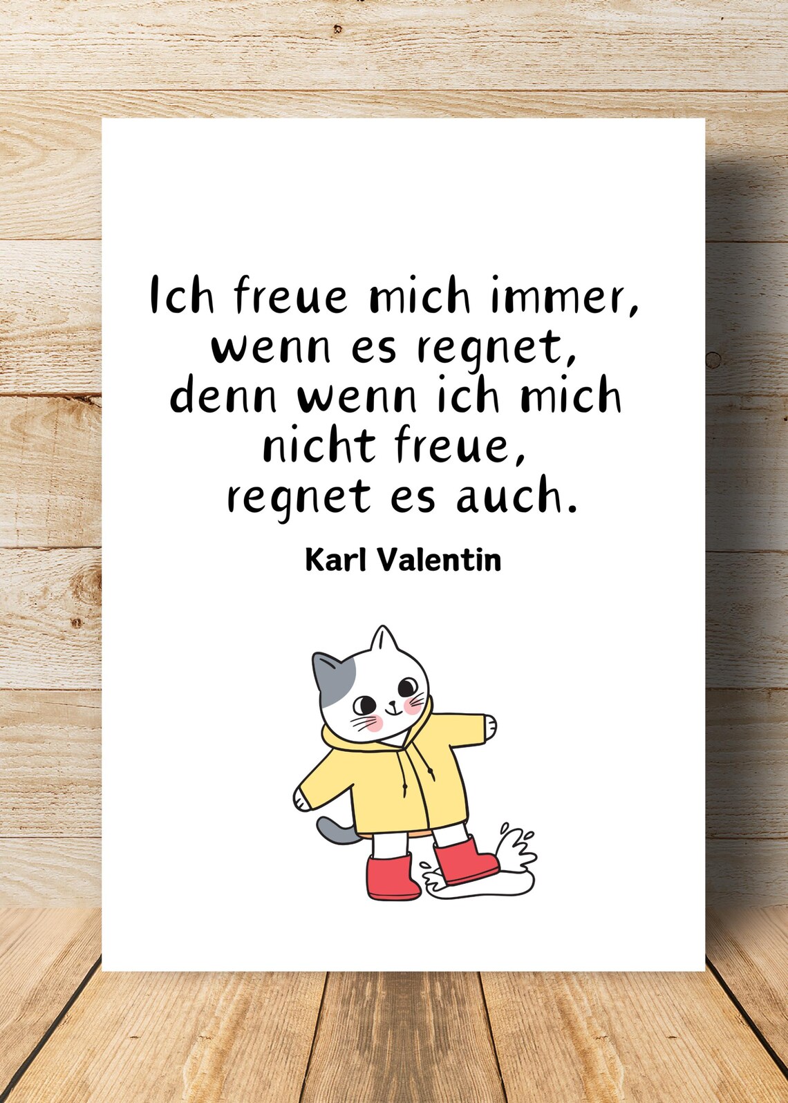 Karl Valentin Rain Quote Cat In Raincoat Cute German Saying Wall Art - Image 2