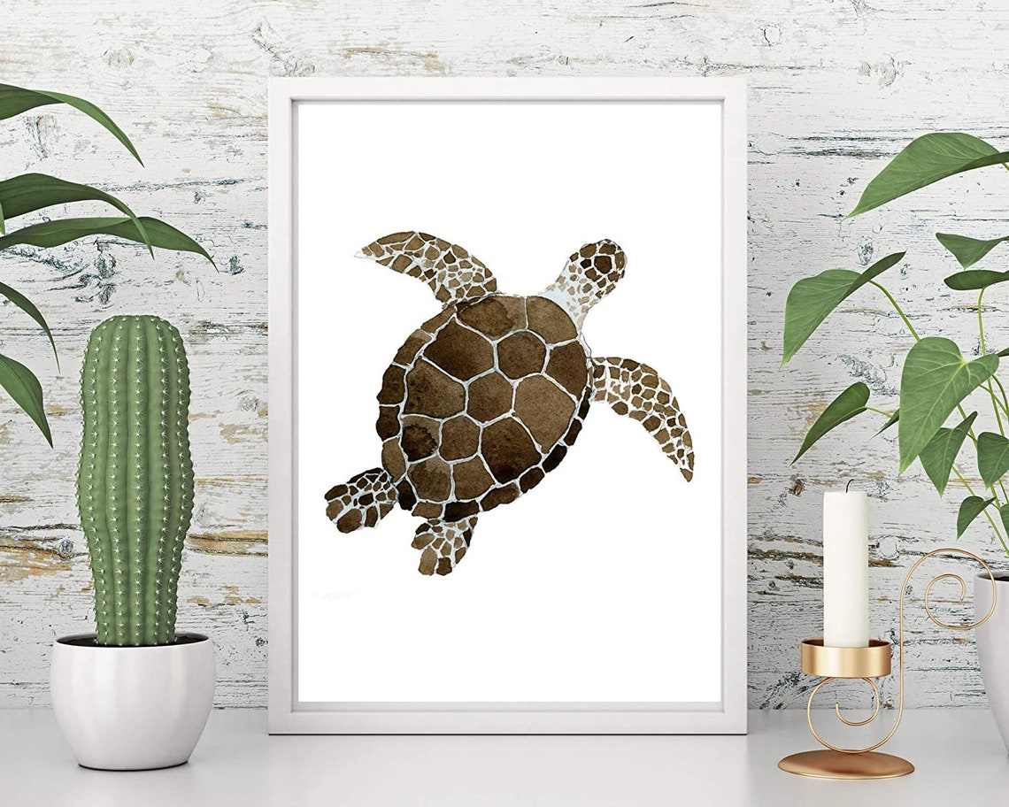 Brown Sea Turtle Watercolor Ocean Animal Marine Life Art Print - Image 2