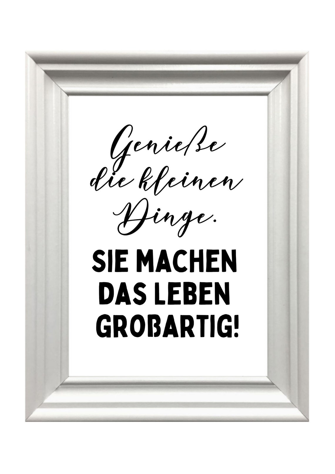 Enjoy The Little Things German Quote Script Black White Wall Art Print - Image 2