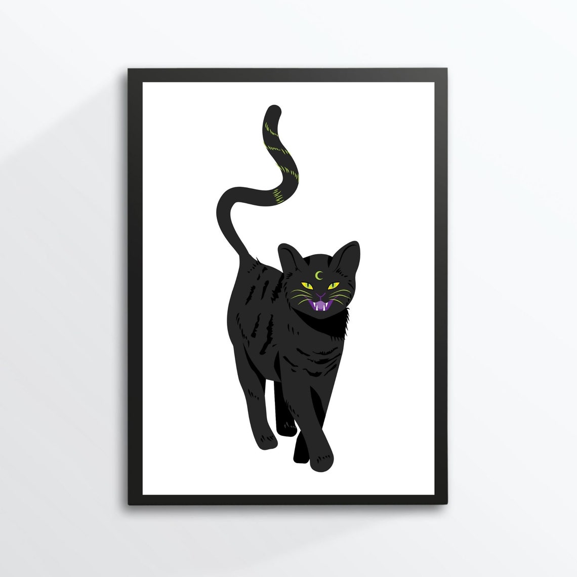 Black Cat Crescent Moon Mystic Gothic Witchy Halloween Wall Art
