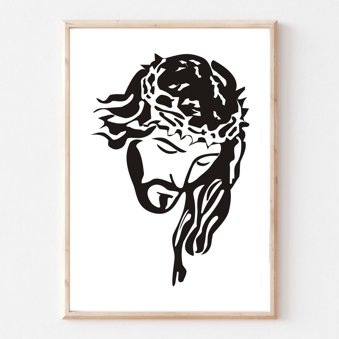 Jesus Christ Crown of Thorns Black Silhouette Christian Art Print - Image 2