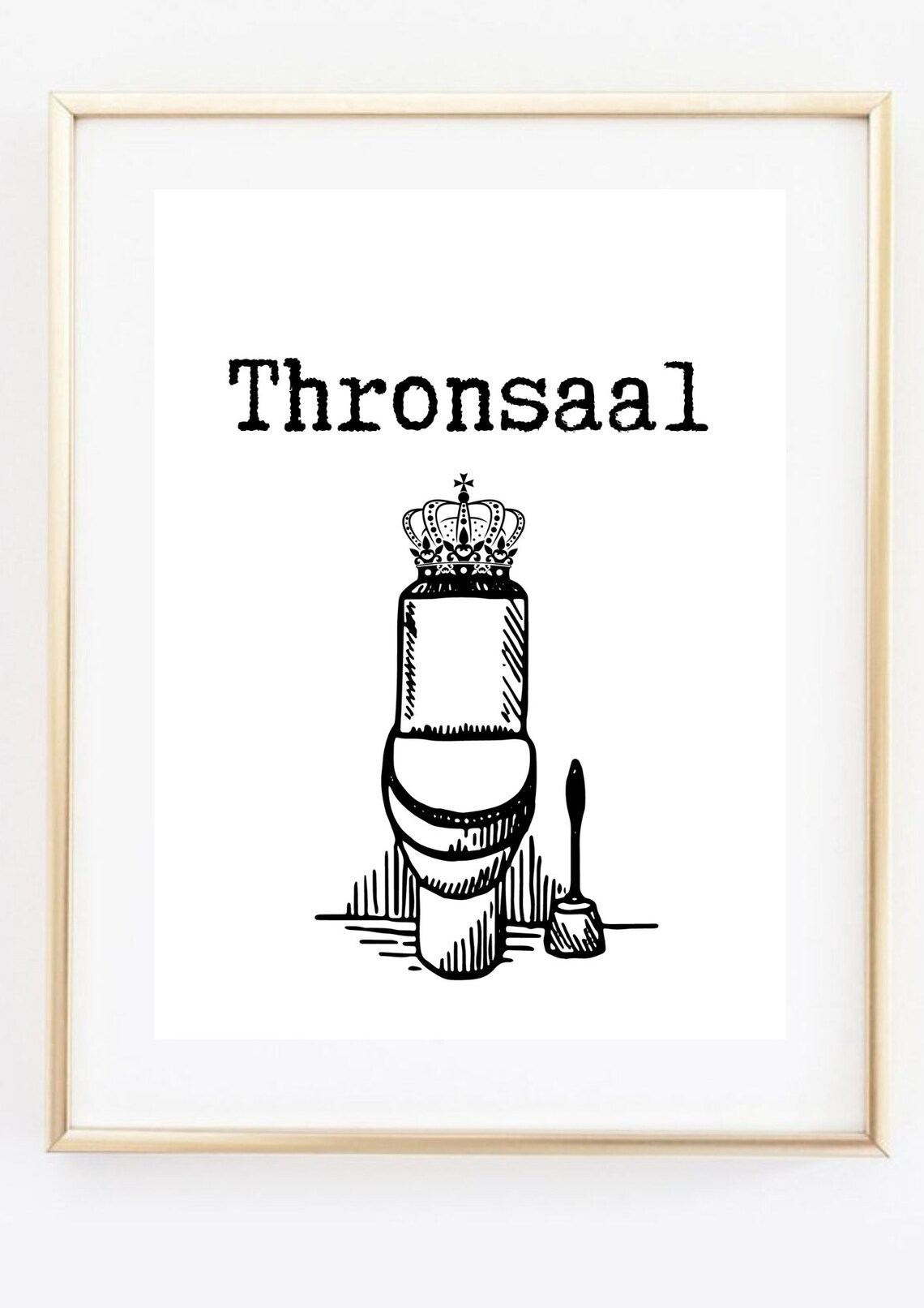 Throne Room Toilet Crown Funny German Bathroom Sign Black Art Print - Image 2