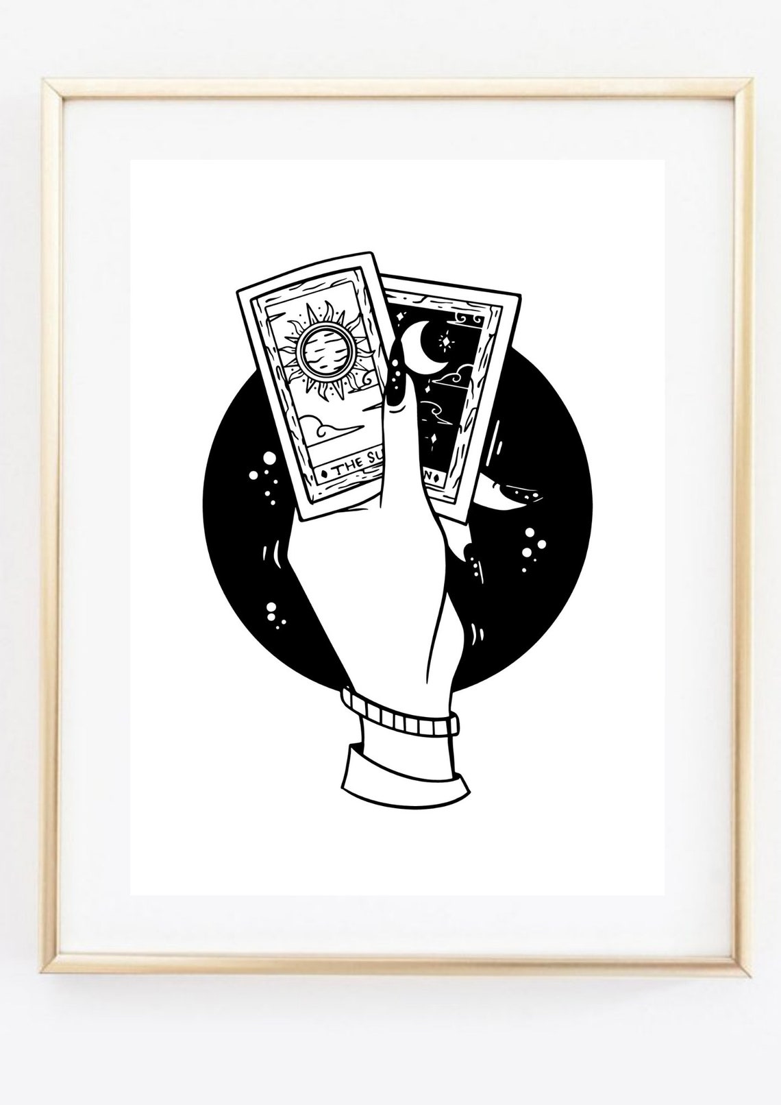 Tarot Card The Sun And Moon Black White Gothic Mystical Wall Print - Image 2
