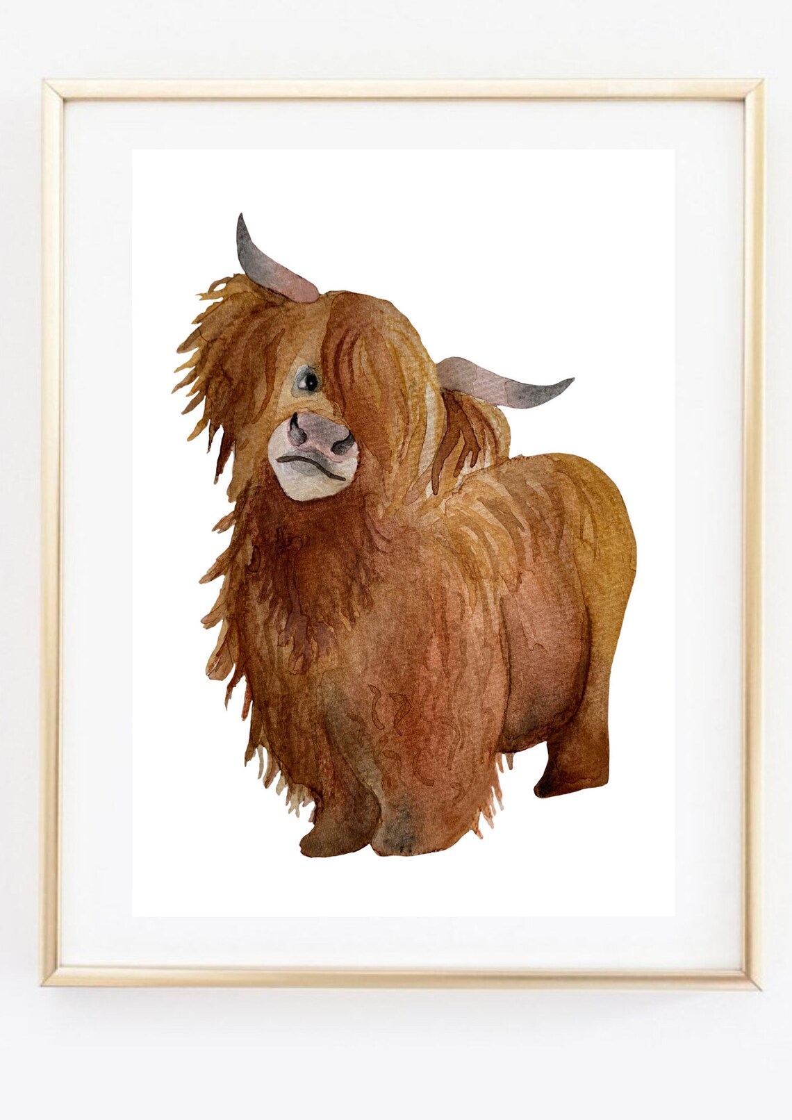 Highland Cow Shaggy Brown Cute Watercolor Farm Animal Art Print - Image 3