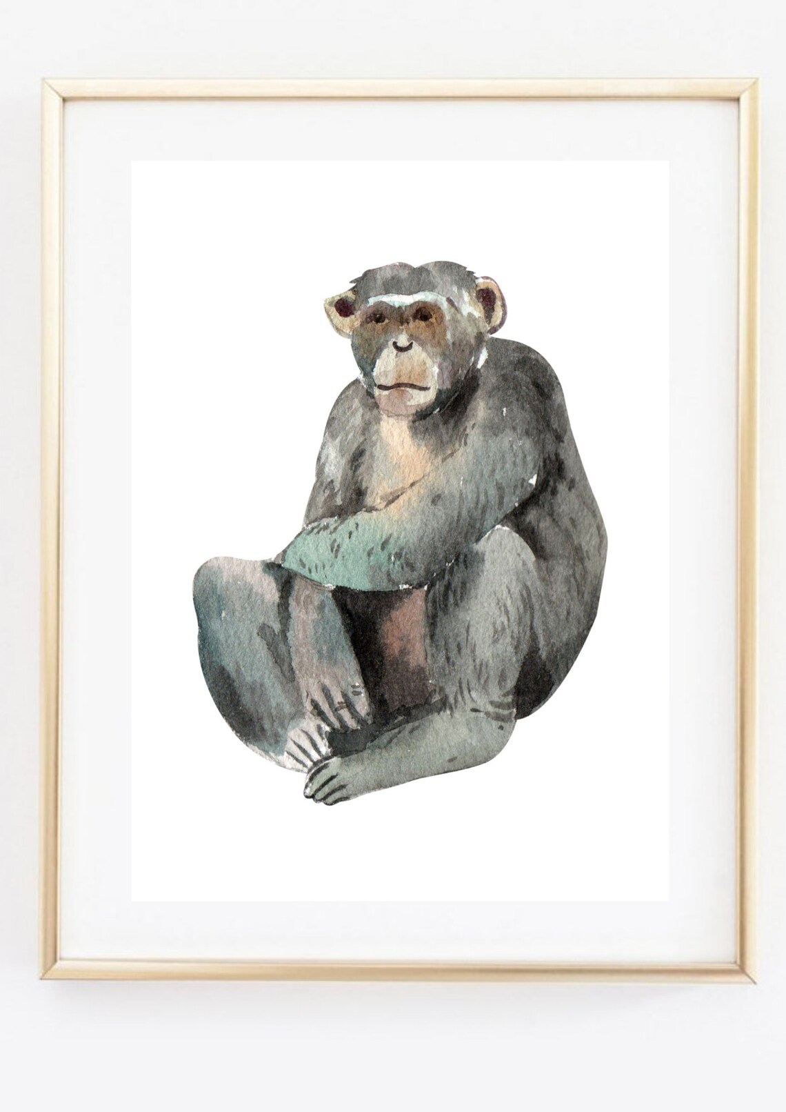 Chimpanzee Monkey Nature Watercolor Art Print - Image 3