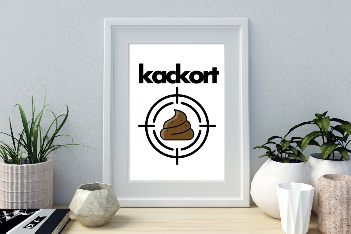 Funny Kackort Toilet Humor Quote Bathroom Black White Wall Art - Image 3