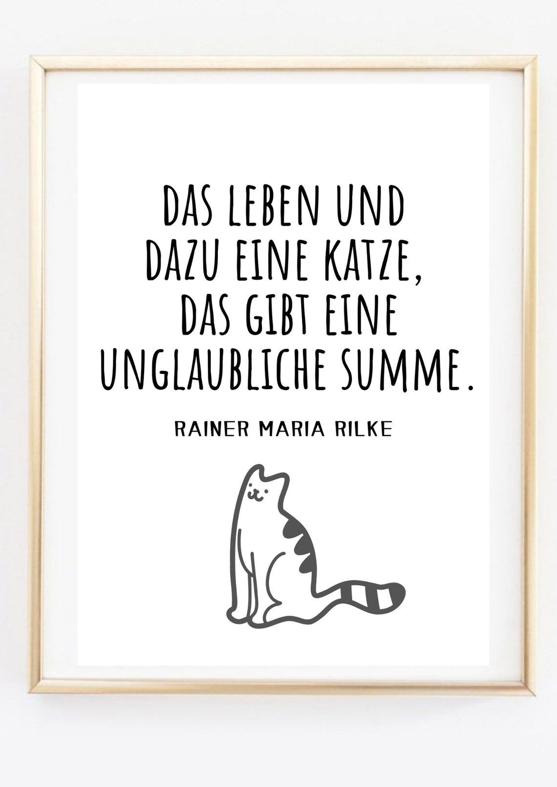 Rilke Life Plus a Cat Quote Cute Kitten Line Art Wall Art Print - Image 3