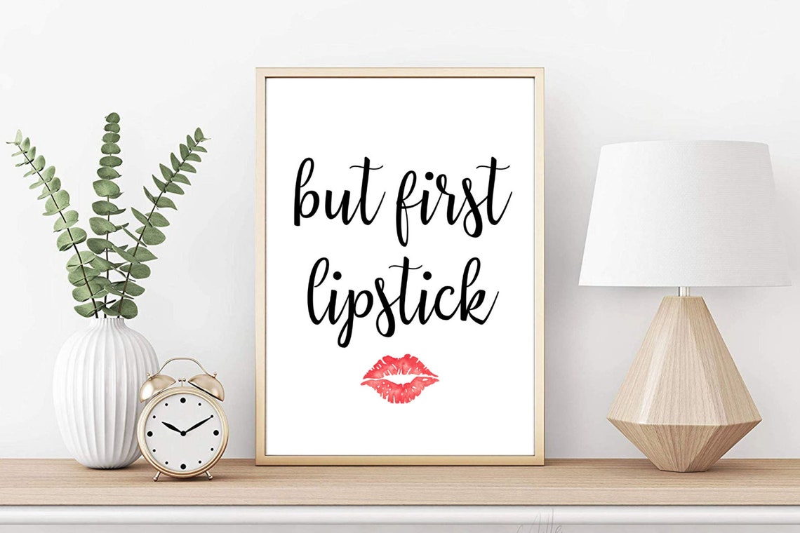 But First Lipstick Script Quote Poster with Red Kiss Mark Beauty Gift - Image 3