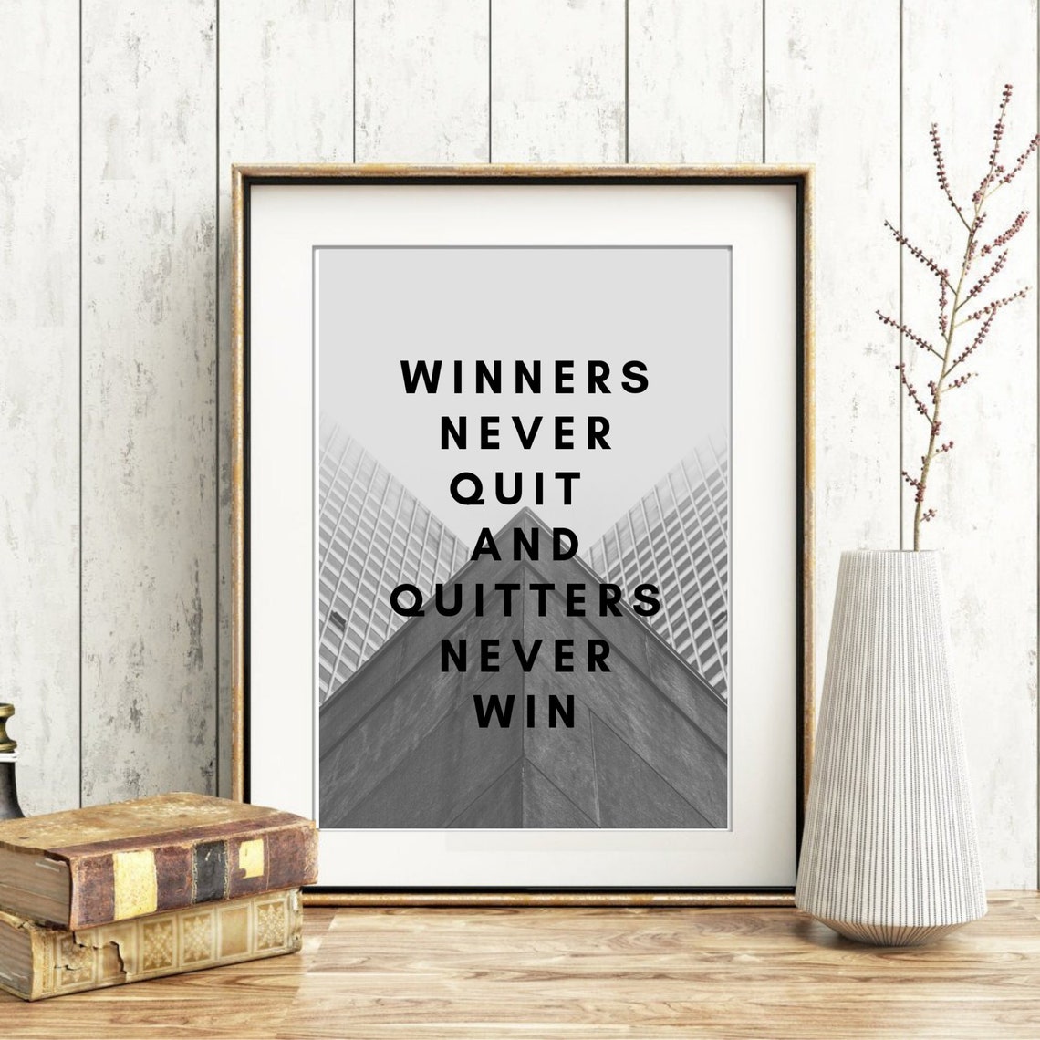 Din A4 Art Print Unframed Saying Winners Never Quit Winner Motivation Quote Photo Grey Modern Typography Image Poster Gift - Image 2