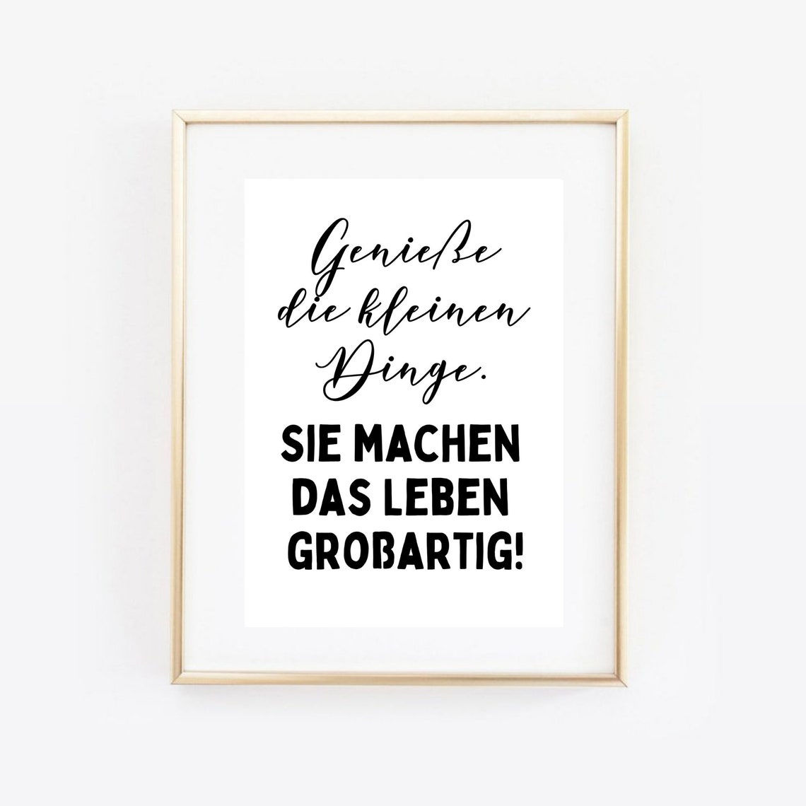 Enjoy The Little Things German Quote Script Black White Wall Art Print