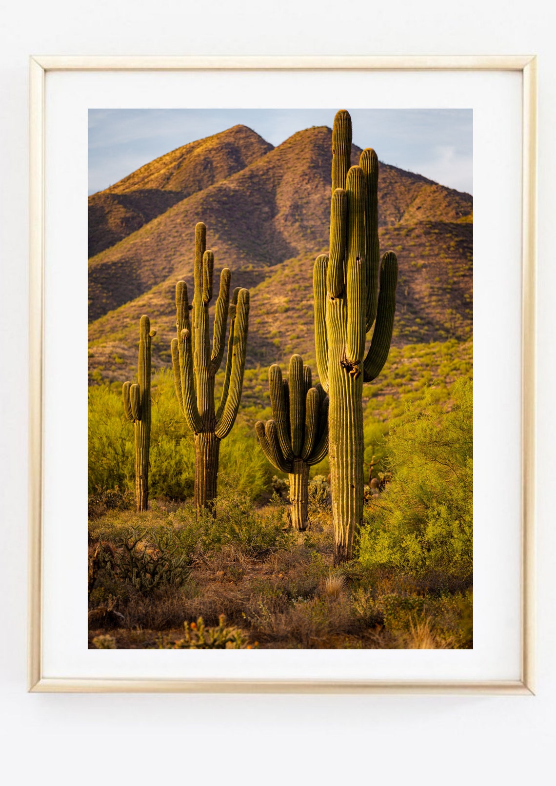 Saguaro Cactus Desert Landscape with Golden Mountain Wall Art Poster - Image 2