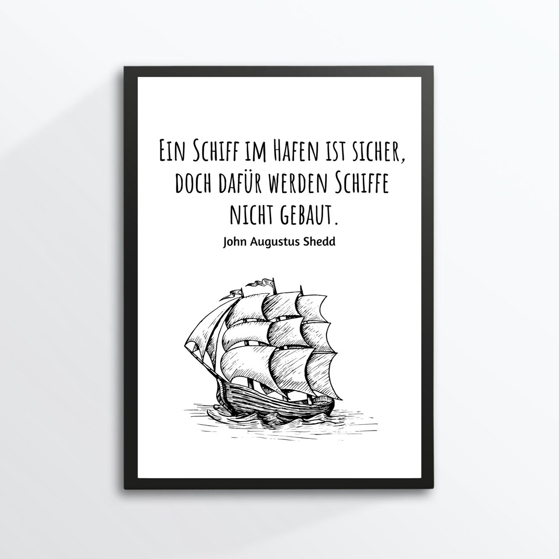 Ship In Harbor Safety Quote Sailing Ship Sketch German Typography Wall Art - Image 3