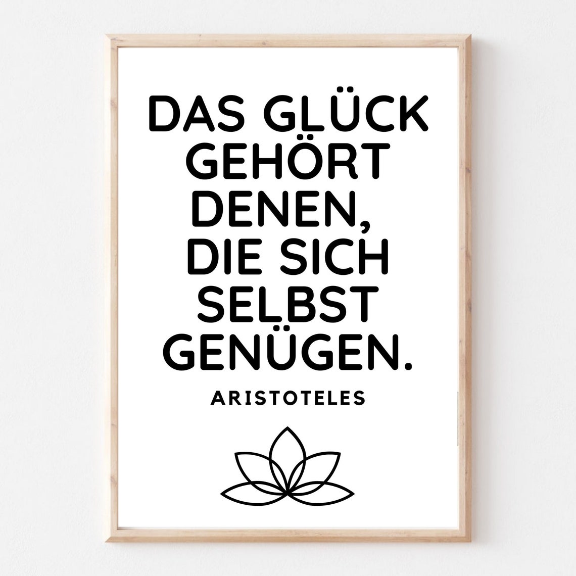 Aristotle Happiness Quote German Typography Lotus Mindfulness Poster - Image 2