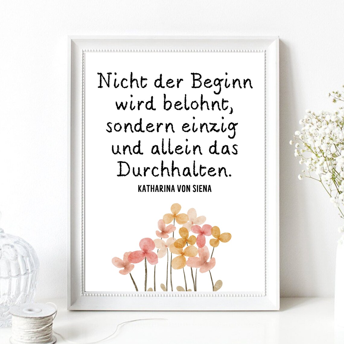 Perseverance Rewarded Quote Katharina Von Siena Flower Watercolor Poster - Image 2
