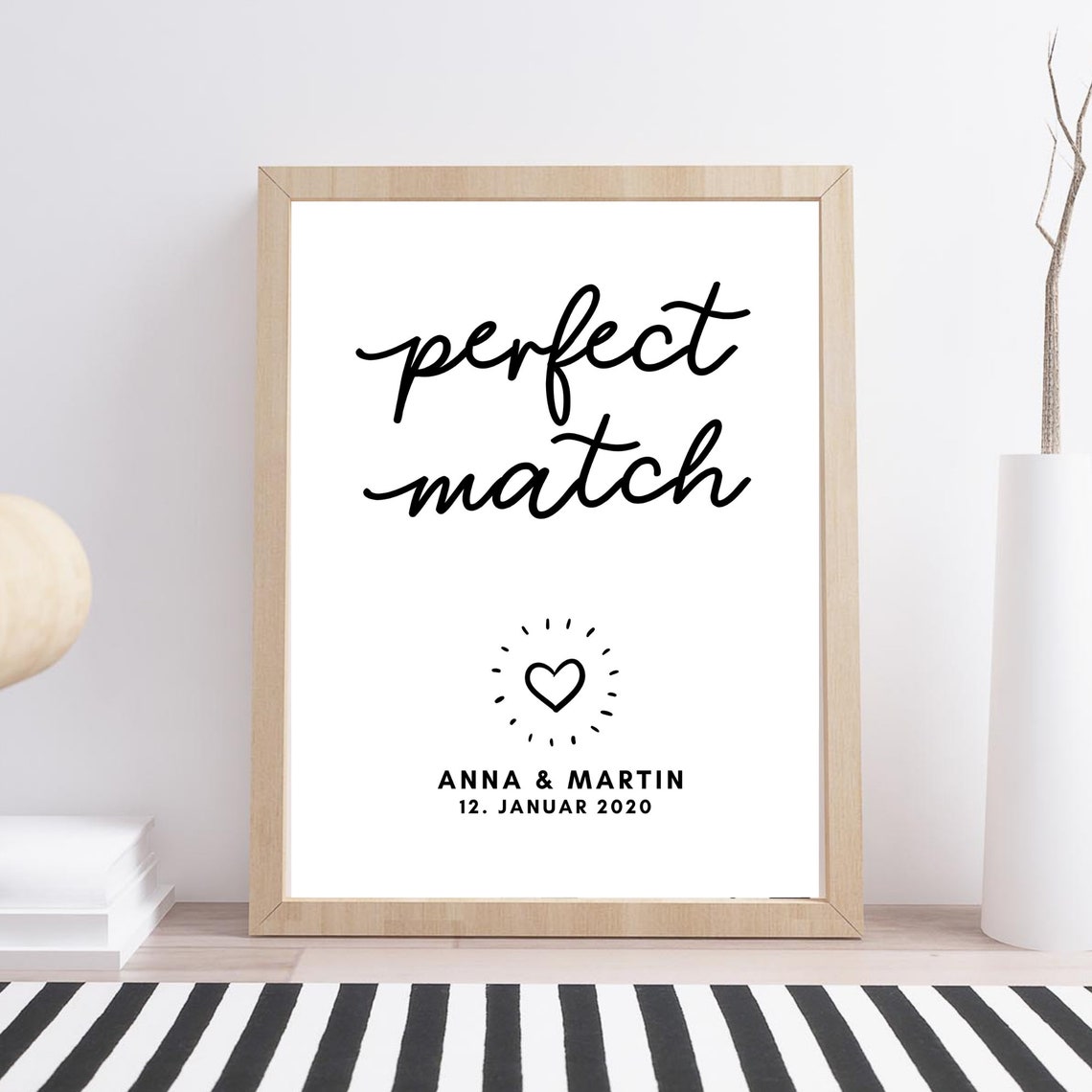 Perfect Match Personalized Couple Names Wedding Heart Wall Art Poster - Image 2